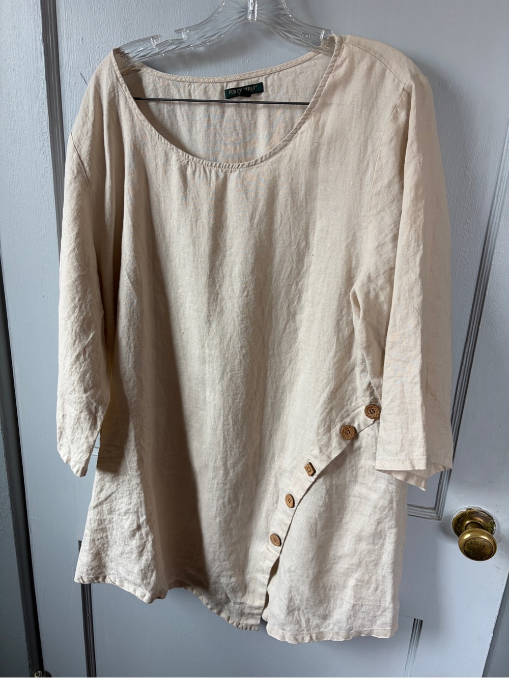 For Cynthia Cream Linen Button-Accent Tunic 8-13